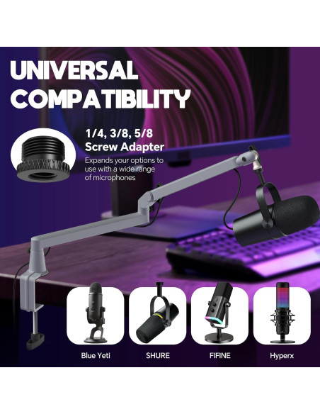Brazo de Micrófono Ajustable AS17-GRIS para Blue Yeti y Shure