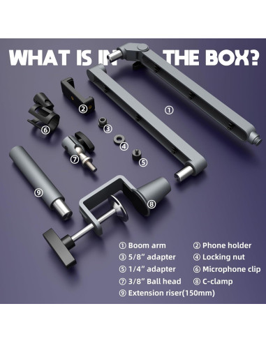 Brazo de Micrófono Ajustable AS17-GRIS para Blue Yeti y Shure