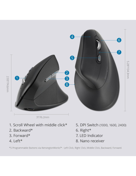 Ratón Inalámbrico Recargable Kensington MY630 EQ Ergonómico