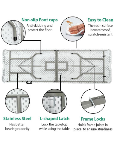 Mesa Plegable 2.44 Metros JingPieCle Blanca Resistente