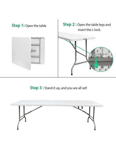 Mesa Plegable 2.44 Metros JingPieCle Blanca Resistente