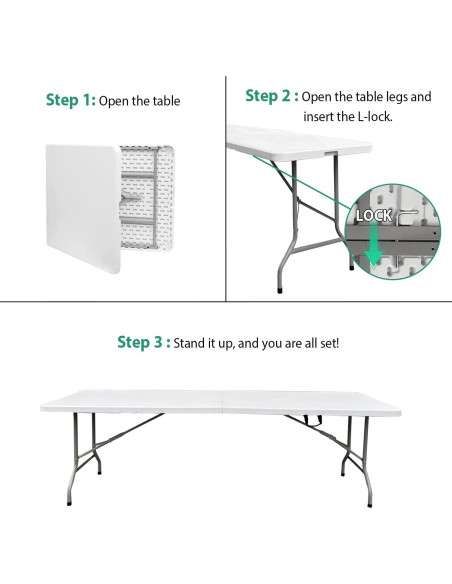 Mesa Plegable 2.44 Metros JingPieCle Blanca Resistente