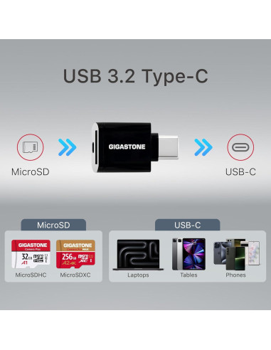 GIGASTONE Micro SD 256GB + Lector USB Tipo C 4K UHD