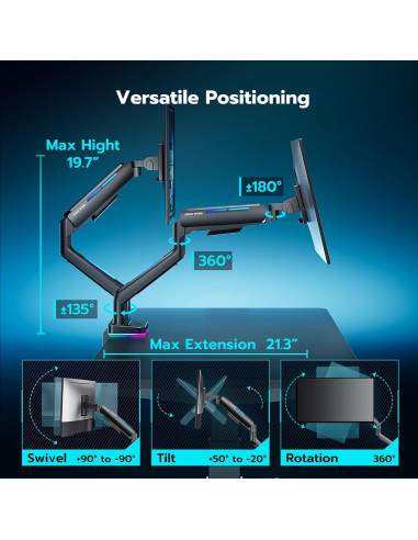 Soporte Doble para Monitor ARES WING 17-35" RGB Ajustable