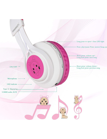 Auriculares Bluetooth Riwbox CT-7 Inalámbricos Niños con Luz LED