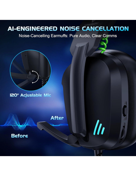 Auriculares Gaming con Cable HW11 - Negro, Cancelación de Ruido