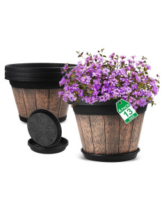 Juego de 4 Macetas Grandes Quarut 33 cm con Plato Drenaje Marrón