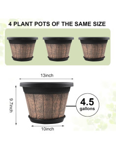 Juego de 4 Macetas Grandes Quarut 33 cm con Plato Drenaje Marrón 2