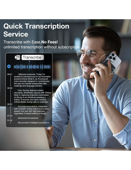 Grabadora de Voz Chime note Chime02YSG, 64GB, AI, Gris