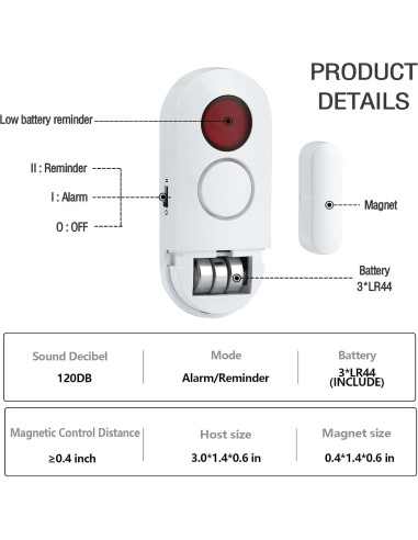 Alarma de Puerta y Ventana Zabree 120DB - Paquete de 4