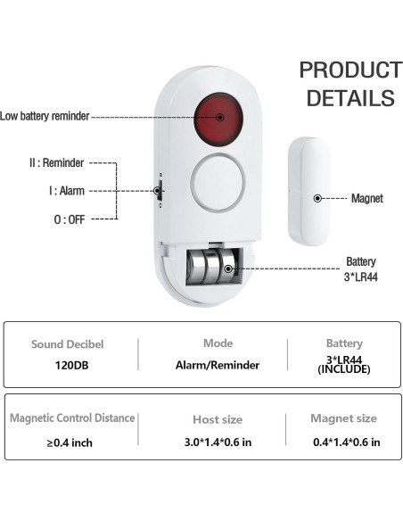 Alarma de Puerta y Ventana Zabree 120DB - Paquete de 4