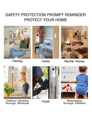 Alarma de Puerta y Ventana Zabree 120DB - Paquete de 4