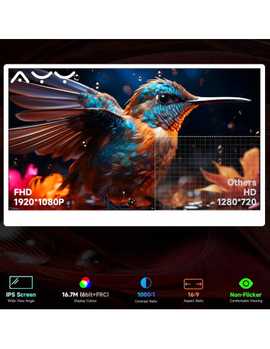 Monitor Portátil AYY 15.6" FHD USB-C/HDMI - Pantalla Blanca