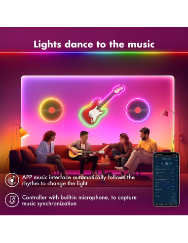 Tira LED RGB 5m ATHONO, Impermeable IP67, Sincronización Música