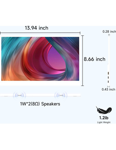 Monitor Portátil AYY 15.6" FHD USB-C/HDMI - Pantalla Blanca