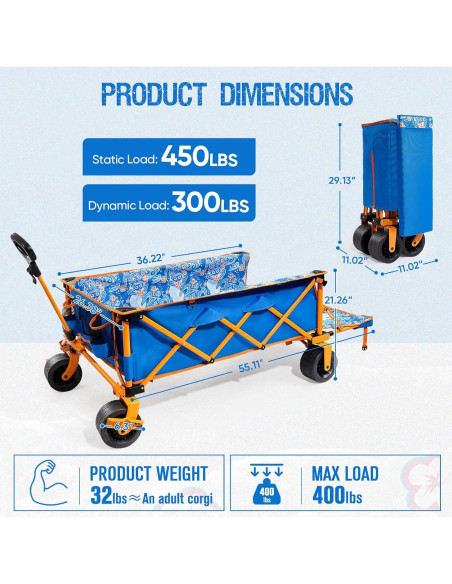 Carro de Playa Plegable Old Bahama Bay 140 cm - 181 kg