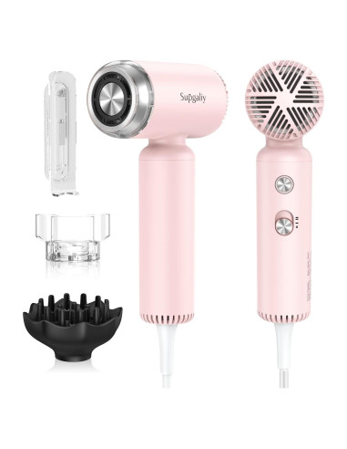 Secador de Pelo SUPGALIY Mini 1500W Iónico Portátil Rosa