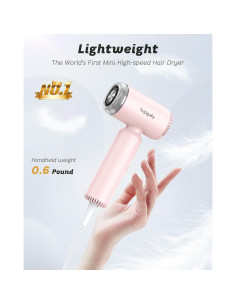 Secador de Pelo SUPGALIY Mini 1500W Iónico Portátil Rosa 2