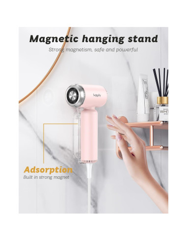 Secador de Pelo SUPGALIY Mini 1500W Iónico Portátil Rosa