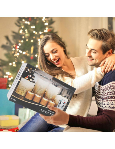 Juego de 8 Velas LED Sin Llama Yinuo Dorado con Control Remoto