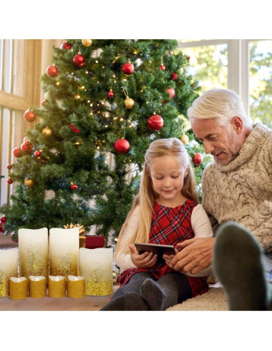 Juego de 8 Velas LED Sin Llama Yinuo Dorado con Control Remoto