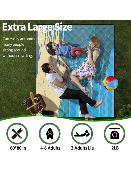 Manta de Picnic XL MemKiya 152x203 cm Impermeable Playa Azul