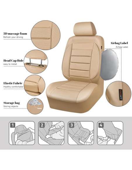 Fundas de Asiento de Cuero CAR PASS Beige Universal 5 Asientos