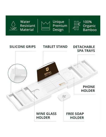 Bandeja de Baño Plegable Royal Craft Wood - Bambú Blanco 109 cm