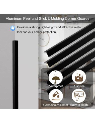 5 Piezas Protectores de Esquinas de Aluminio Negro 48 cm