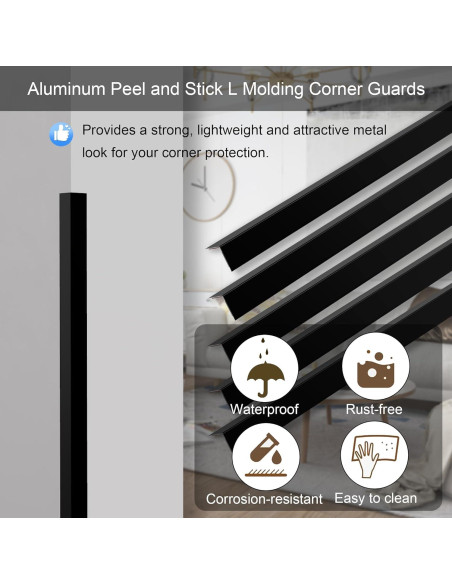 5 Piezas Protectores de Esquinas de Aluminio Negro 48 cm