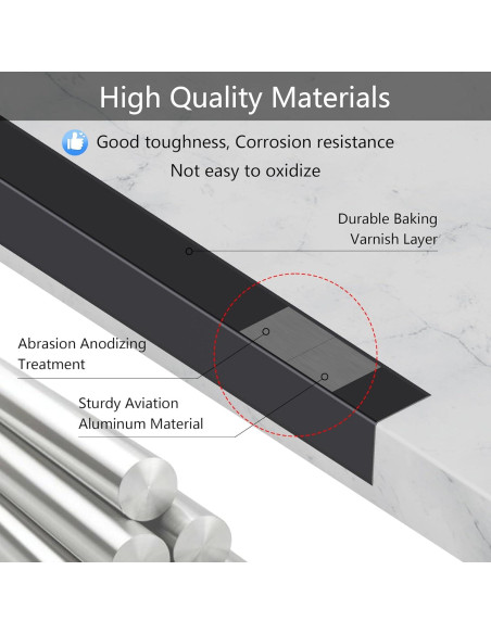 5 Piezas Protectores de Esquinas de Aluminio Negro 48 cm