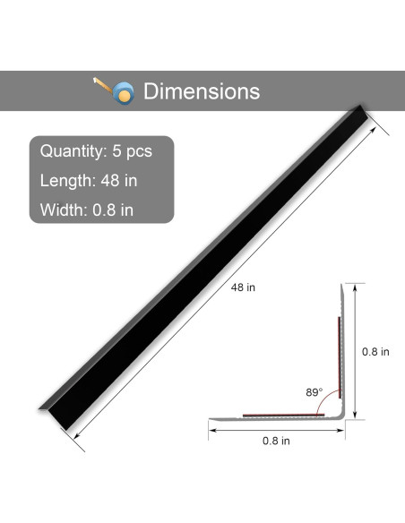 5 Piezas Protectores de Esquinas de Aluminio Negro 48 cm