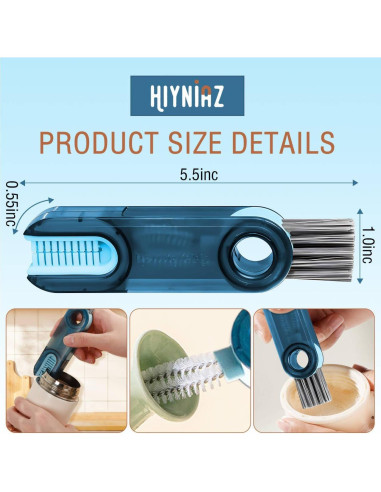 Cepillo de limpieza 3 en 1 Hiyniaz para botellas y tazas azul