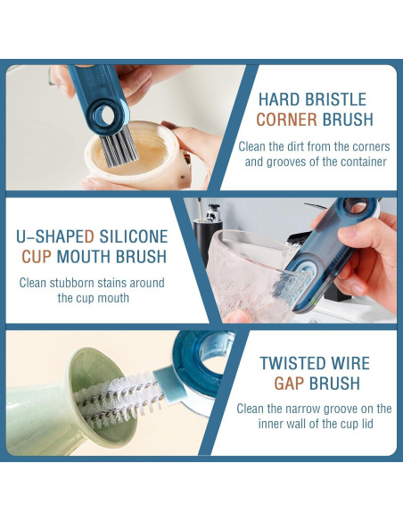 Cepillo de limpieza 3 en 1 Hiyniaz para botellas y tazas azul