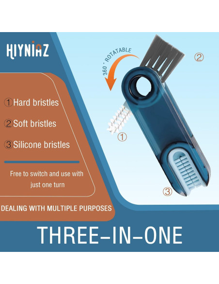Cepillo de limpieza 3 en 1 Hiyniaz para botellas y tazas azul