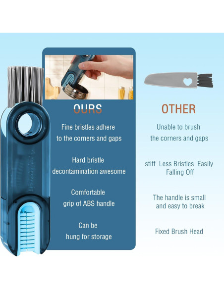 Cepillo de limpieza 3 en 1 Hiyniaz para botellas y tazas azul