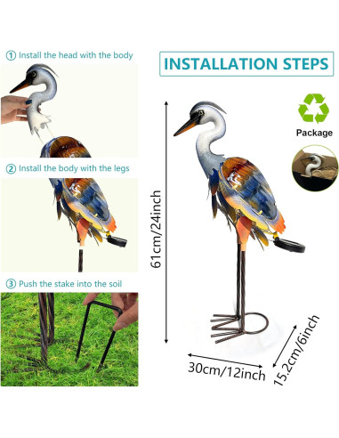 Estatua de Grulla Solar HONGLAND para Jardín 61 cm Multicolor