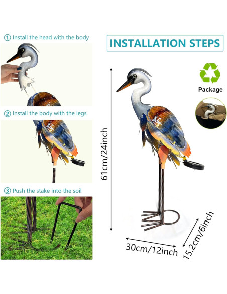 Estatua de Grulla Solar HONGLAND para Jardín 61 cm Multicolor