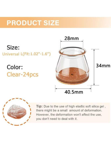 Ansible 24 Pcs Protectores de Suelo Silicona y Fieltro 33-50mm