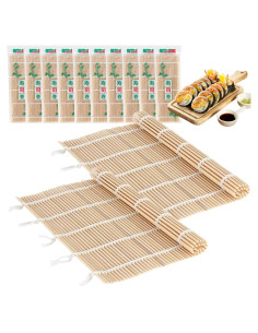 10 Esteras de Sushi de Bambú LEQC 24.1cm Ecológicas y Duraderas