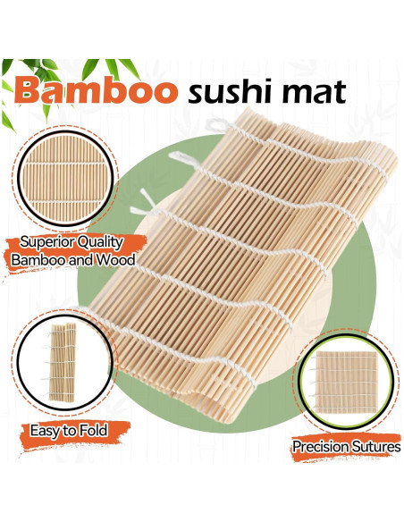 10 Esteras de Sushi de Bambú LEQC 24.1cm Ecológicas y Duraderas