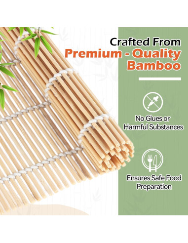 10 Esteras de Sushi de Bambú LEQC 24.1cm Ecológicas y Duraderas