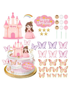 Hooqict 33 Piezas Decoraciones para Pasteles Princesa con Mariposas