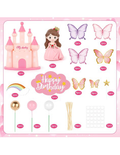 Hooqict 33 Piezas Decoraciones para Pasteles Princesa con Mariposas 2