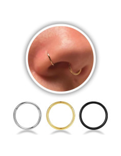 Conjunto de Aros y Studs de Nariz Acero Quirúrgico 316L 3 Piezas