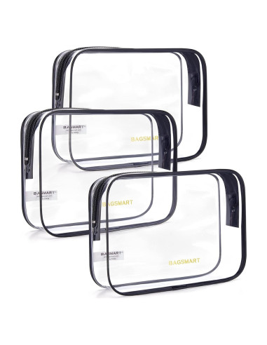 BAGSMART Bolsa de Aseo Transparente 3-Pack TSA 20.8x5.1x15.2cm