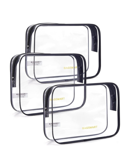 BAGSMART Bolsa de Aseo Transparente 3-Pack TSA 20.8x5.1x15.2cm