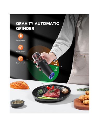 Juego de Molinillos Eléctricos de Sal y Pimienta FORLIM, Recargables USB, Automáticos, Ajuste de Grosor