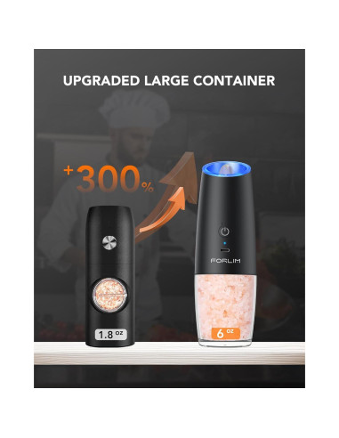 Juego de Molinillos Eléctricos de Sal y Pimienta FORLIM, Recargables USB, Automáticos, Ajuste de Grosor