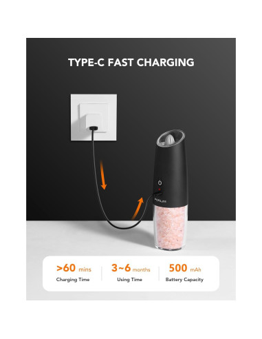 Juego de Molinillos Eléctricos de Sal y Pimienta FORLIM, Recargables USB, Automáticos, Ajuste de Grosor